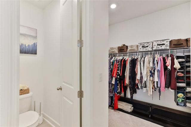 walk in closet with carpet floors