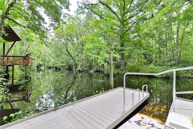 view of dock with a water view