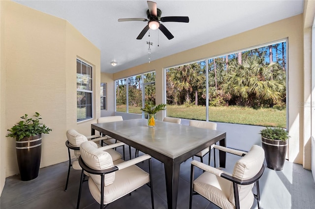 sunroom / solarium with ceiling fan