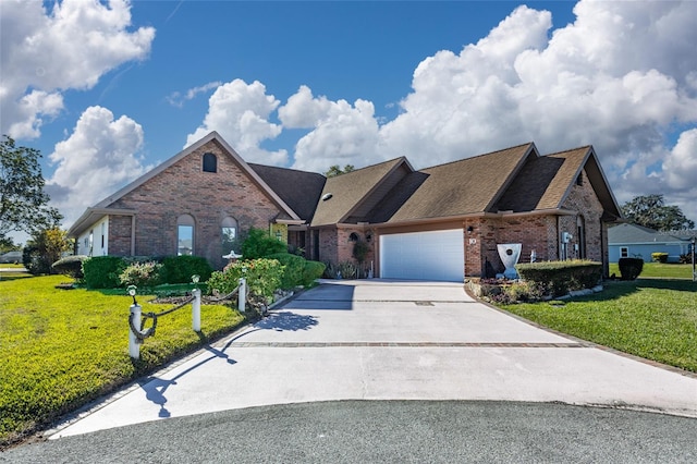 view of front facade with a front yard and a garage