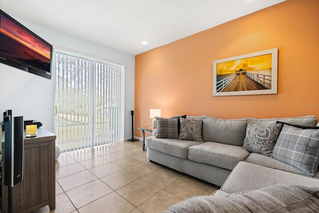 living room featuring light tile patterned flooring