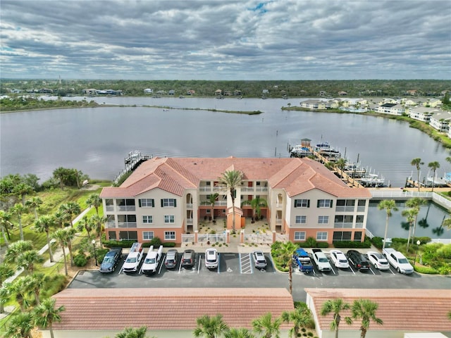 bird's eye view featuring a water view