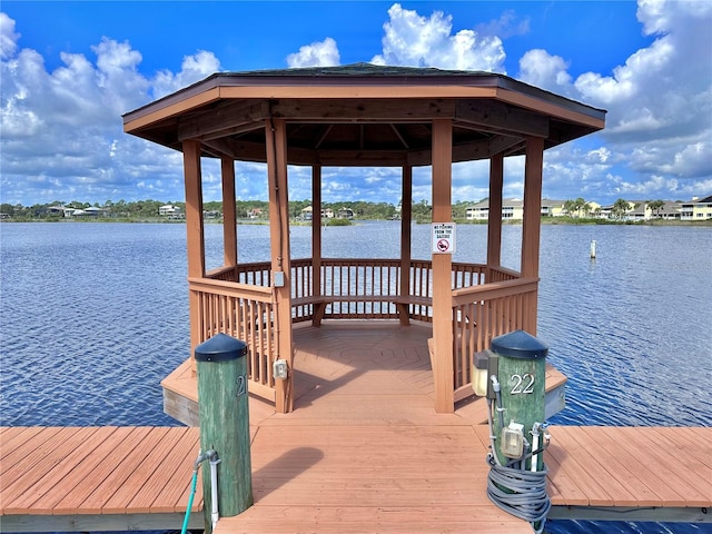 view of dock with a water view