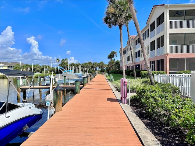 dock area featuring a water view