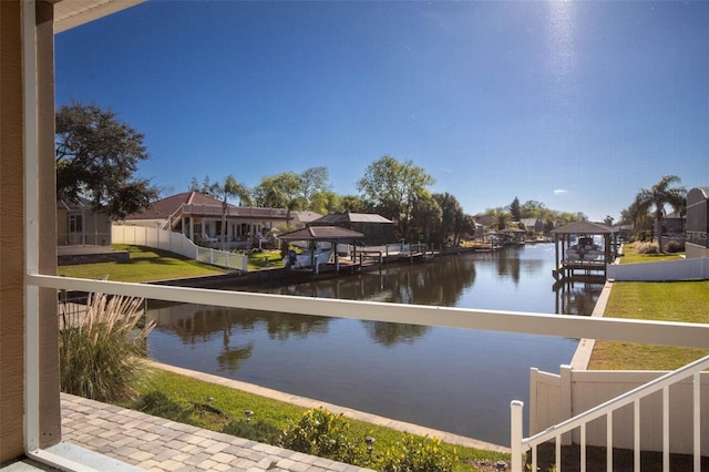 view of water feature featuring a dock