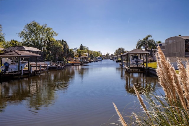 dock area with a water view