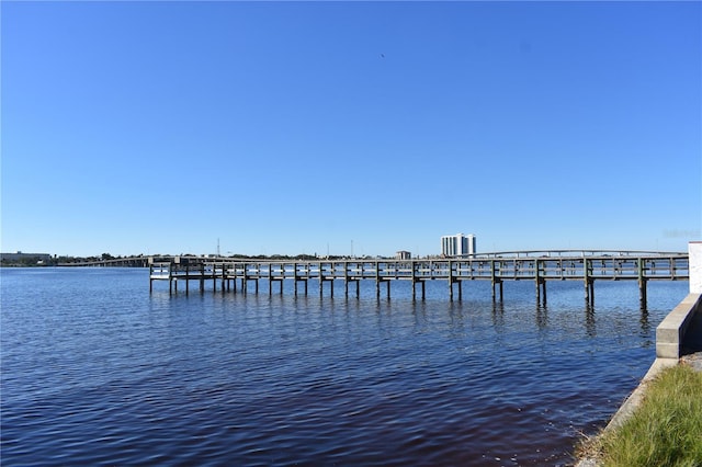 dock area featuring a water view