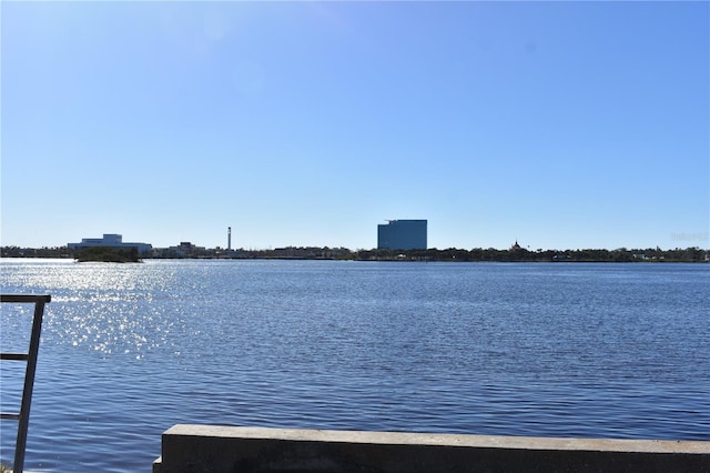 view of dock with a water view