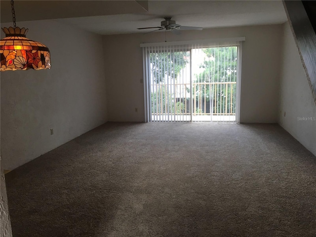 empty room featuring ceiling fan and carpet