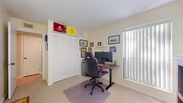 view of carpeted office space