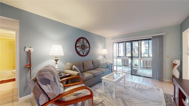 living room featuring light tile patterned flooring