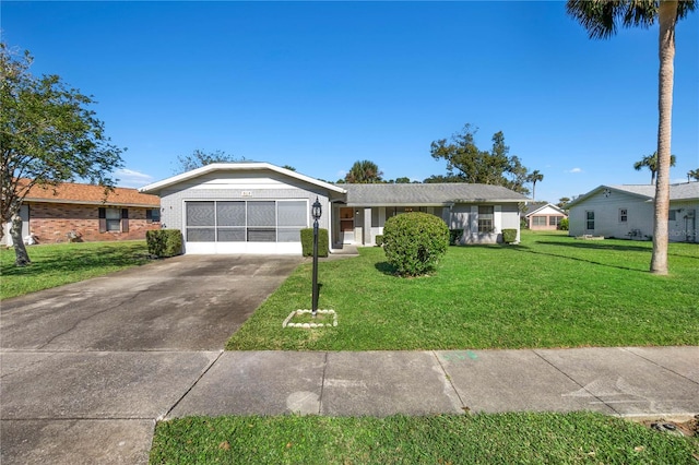 single story home with a front lawn