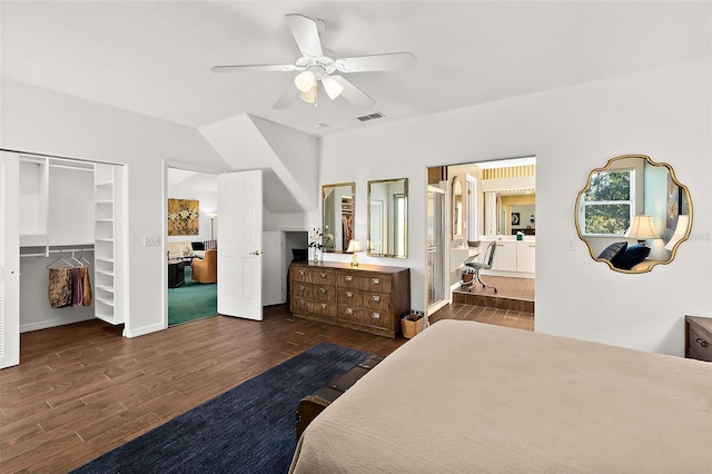 7 Jasmine Run, Ormond Beach, FL 32174 - bedroom with wood finished floors, a ceiling fan, baseboards, and connected bathroom
