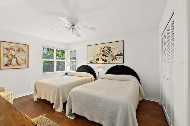 7 Jasmine Run, Ormond Beach, FL 32174 - bedroom featuring wood finished floors, baseboards, ceiling fan, and a closet