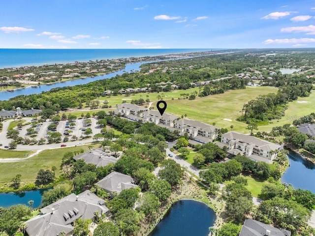 drone / aerial view featuring a water view