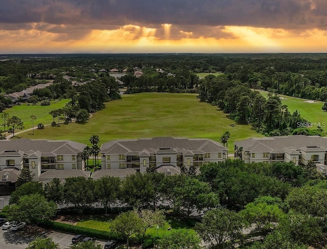 view of aerial view at dusk