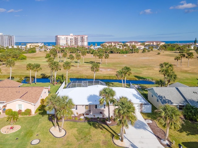 aerial view with a water view