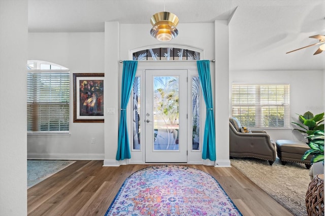 6 Lindsay Dr, Palm Coast, FL 32137 - foyer featuring ceiling fan, wood finished floors, and plenty of natural light