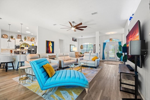6 Lindsay Dr, Palm Coast, FL 32137 - living area with ceiling fan, french doors, light wood-style flooring, and recessed lighting