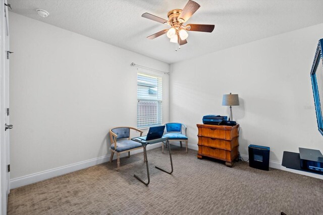 6 Lindsay Dr, Palm Coast, FL 32137 - living area featuring carpet, baseboards, ceiling fan, and a textured ceiling