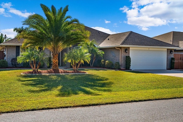 6 Lindsay Dr, Palm Coast, FL 32137 - view of front of home with brick siding, an attached garage, a front yard, driveway, and roof with shingles