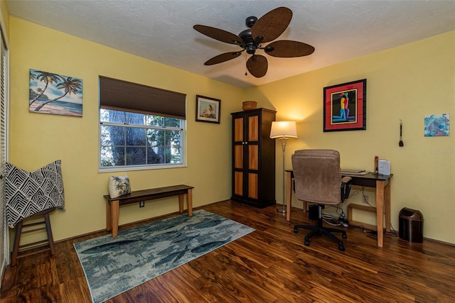 office featuring ceiling fan and dark hardwood / wood-style flooring