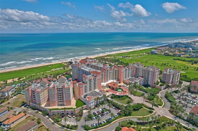 aerial view with a view of the beach and a water view