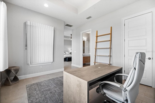 view of tiled home office