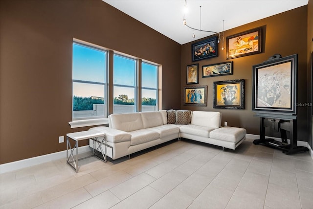 living room featuring light tile patterned flooring