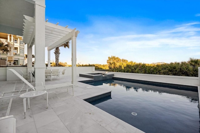 view of patio with a swimming pool with hot tub and a pergola