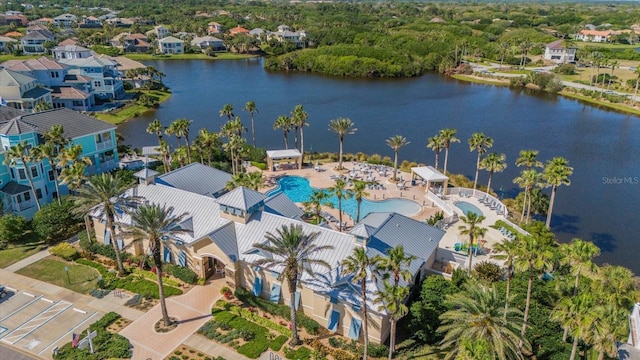 aerial view featuring a water view