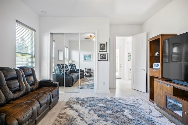 living room with light hardwood / wood-style floors