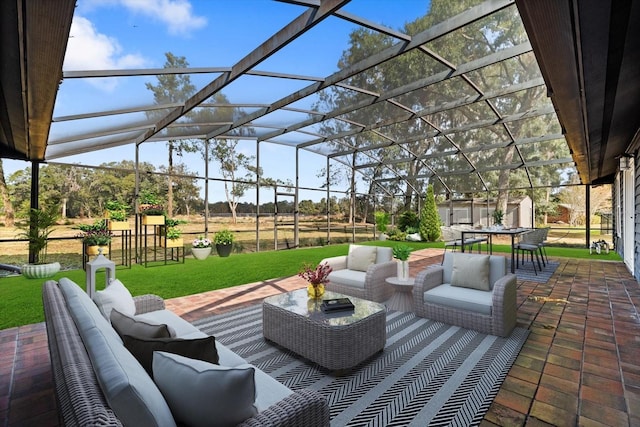 view of patio / terrace with glass enclosure and an outdoor hangout area
