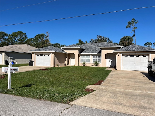 view of front of home with a garage and a front yard