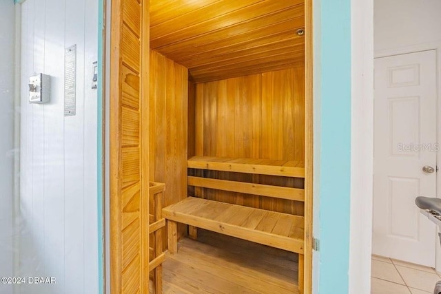 view of sauna featuring tile patterned flooring