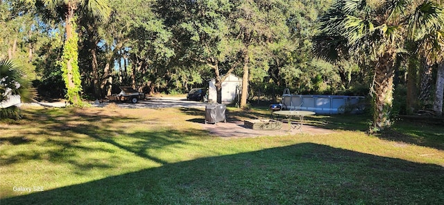 view of yard with a storage unit