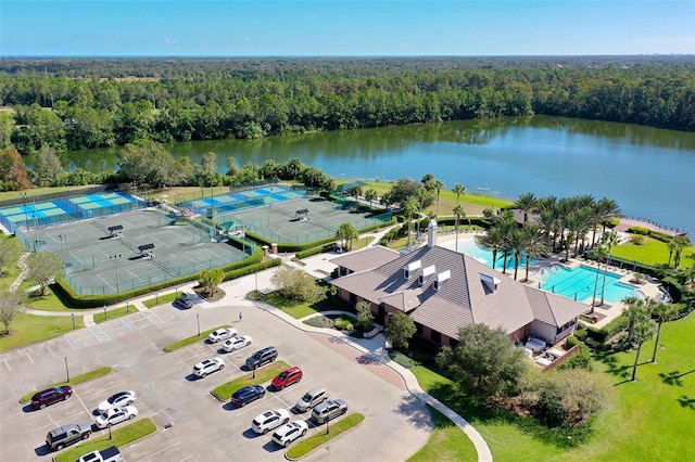 aerial view featuring a water view