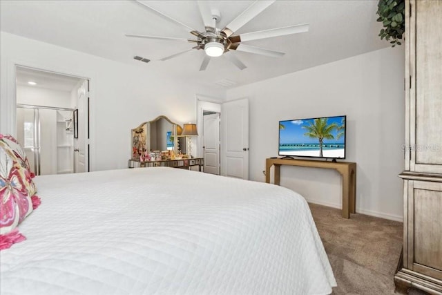 bedroom featuring carpet flooring and ceiling fan