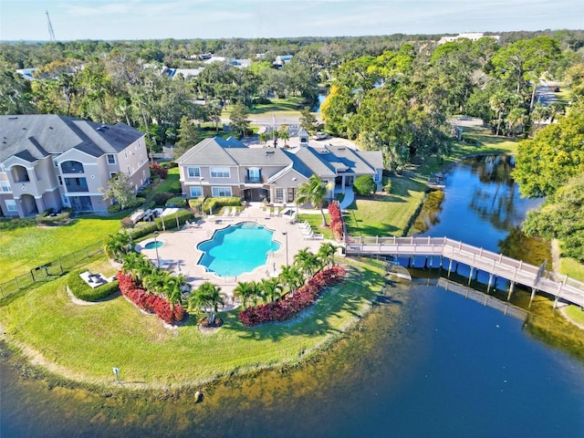 aerial view featuring a water view