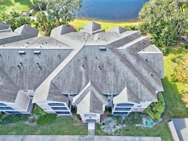 drone / aerial view featuring a water view