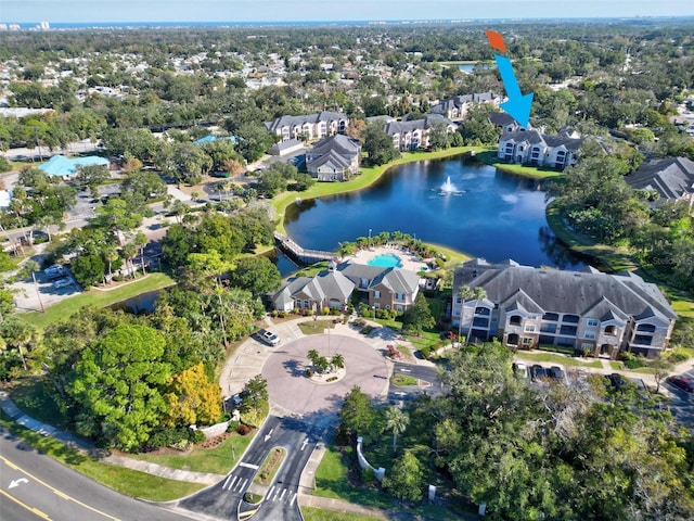 bird's eye view featuring a water view