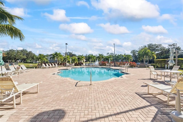 view of pool featuring a patio