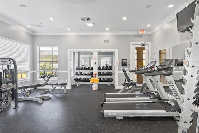 gym featuring ornamental molding