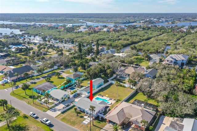 aerial view with a water view