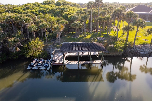 view of dock featuring a water view