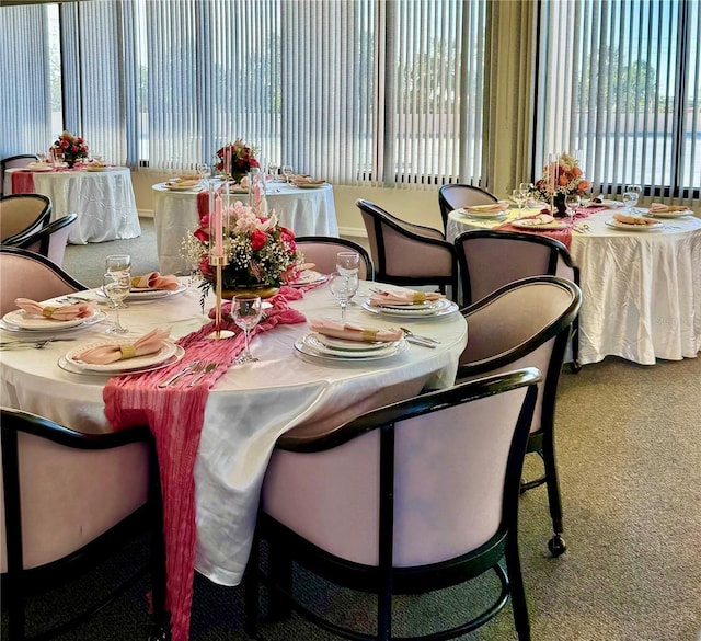 carpeted dining area with a wealth of natural light