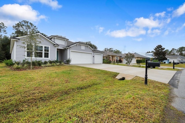 view of front of house with a garage and a front yard