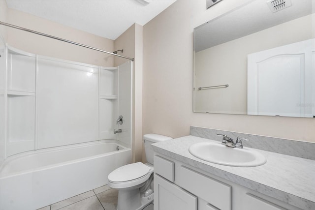 full bathroom with tile patterned flooring, vanity, toilet, and tub / shower combination