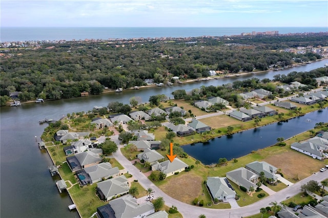 bird's eye view featuring a water view