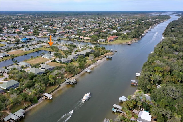 drone / aerial view featuring a water view